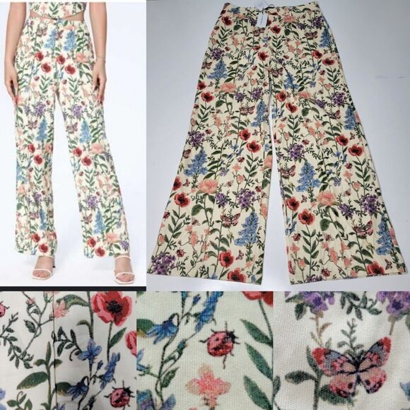 NEW WIDE LEG GARDEN PARTY FLORAL LIGHTWEIGHT TEXTURED TROUSERS PANTS XL NWT - Picture 1 of 12